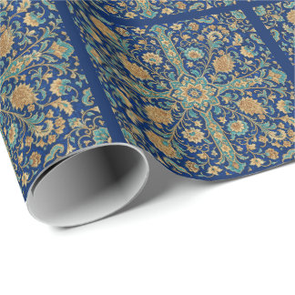 Papel De Regalo Patrón de arabesco floral persa azul real