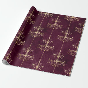 Papel De Regalo Patrón de araña vintage París borgoña y oro