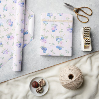 Papel De Regalo Patrón de arándano azul acuarela con hojas sobre p
