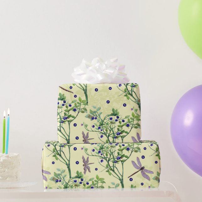 Papel De Regalo Patrón de arándano con libélulas (Regalos de fiesta)