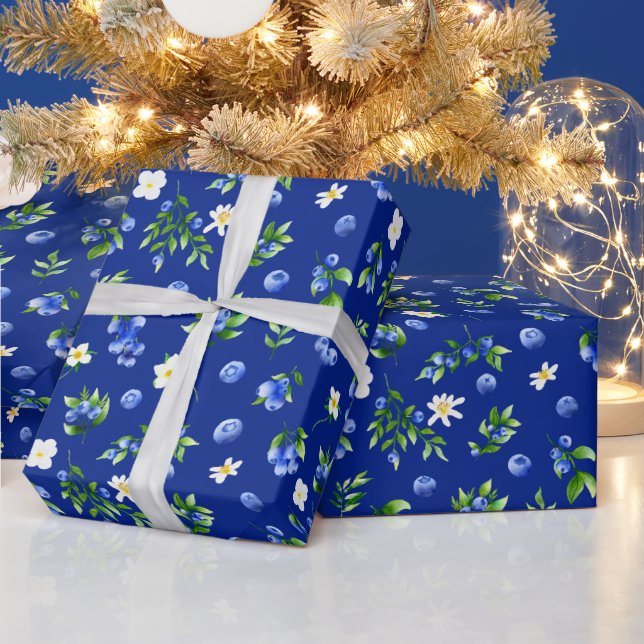 Papel De Regalo Patrón de arándanos y follaje (Vacaciones)