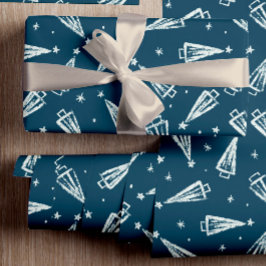 Papel De Regalo Patrón de árbol azul de Navidad