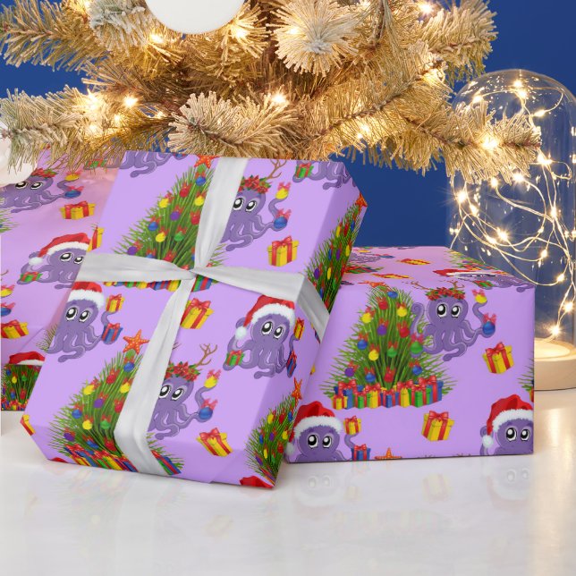 Papel De Regalo Patrón de árbol de algas octopus de navidad (Vacaciones)
