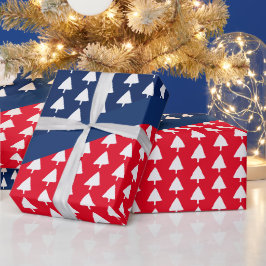 Papel De Regalo Patrón de árbol de Navidad azul añil rojo blanco