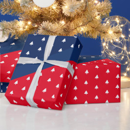 Papel De Regalo Patrón de árbol de Navidad azul añil rojo blanco