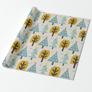 Papel De Regalo Patrón de árbol de navidad azul gris amarillo
