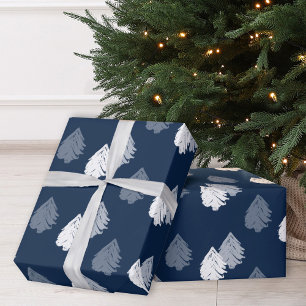 Papel De Regalo Patrón de árbol de Navidad azul marino
