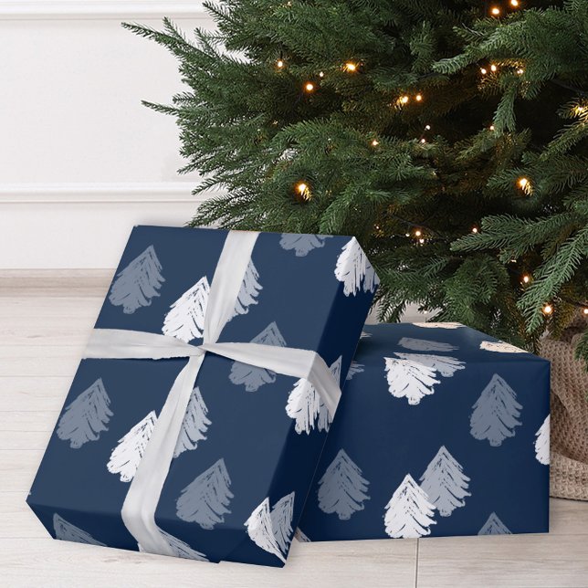 Papel De Regalo Patrón de árbol de Navidad azul marino (Subido por el creador)