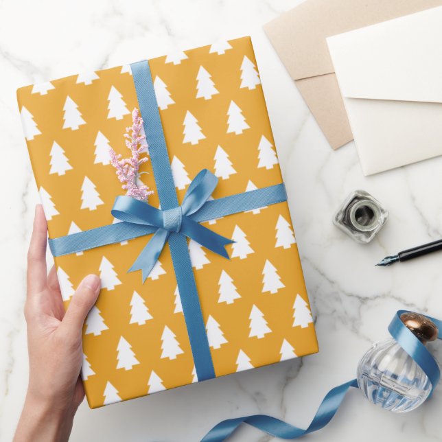 Papel De Regalo Patrón de árbol de Navidad blanco amarillo y melos (Regalar)