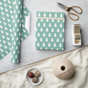 Papel De Regalo Patrón de árbol de Navidad blanco Dusty Jade