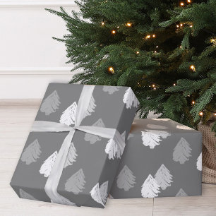 Papel De Regalo Patrón de árbol de Navidad blanco gris