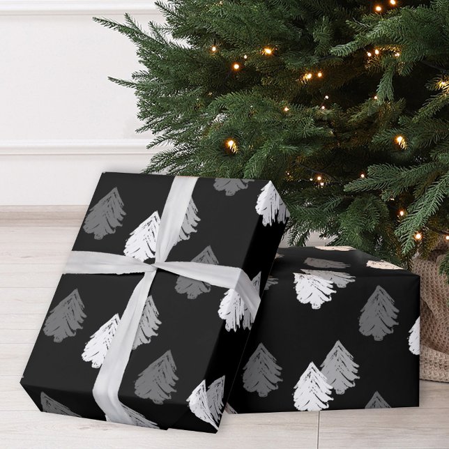 Papel De Regalo Patrón de árbol de Navidad blanco negro (Subido por el creador)