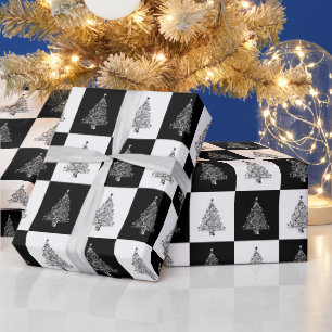 Papel De Regalo Patrón de árbol de Navidad blanco negro