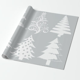 Papel De Regalo patrón de árbol de Navidad blanco plateado