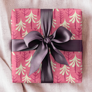 Papel De Regalo Patrón de árbol de Navidad blanco rosado moderno