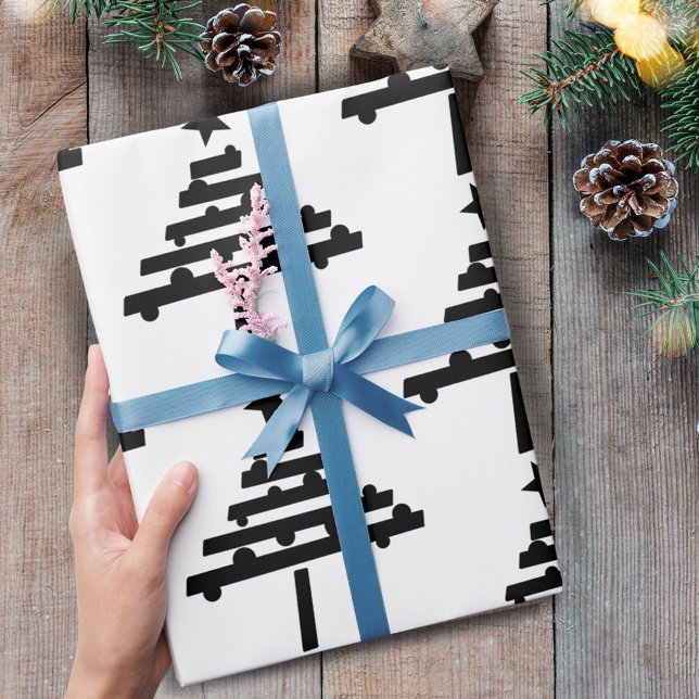 Papel De Regalo Patrón de árbol de Navidad blanco y negro moderno (Subido por el creador)
