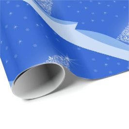 Papel De Regalo Patrón de árbol de navidad Blue White Merry con es