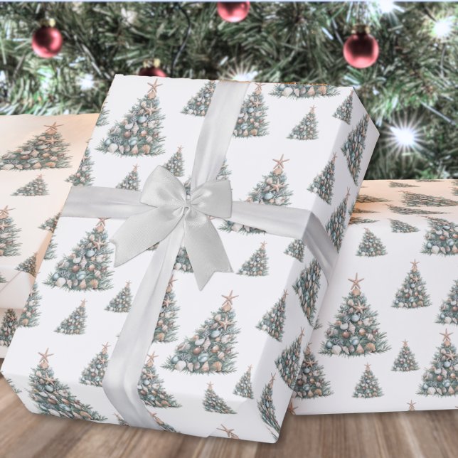 Papel De Regalo Patrón de árbol de Navidad con conchas de playa (Beach Shell Christmas Tree Pattern Wrapping Paper)