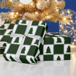 Papel De Regalo Patrón de árbol de Navidad de búfalo verde moderno