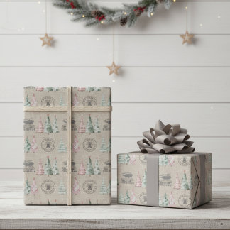 Papel De Regalo Patrón de árbol de navidad de estampado de burlap 
