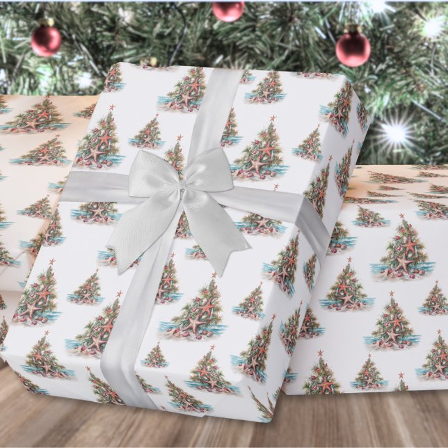 Papel De Regalo Patrón de árbol de navidad de la cubierta de playa (Beach Shell Christmas Tree Pattern Wrapping Paper)