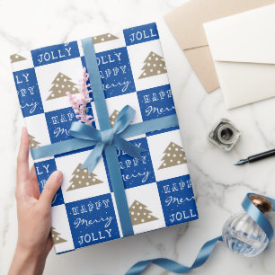 Papel De Regalo Patrón de árbol de Navidad de la tipografía azul a