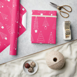 Papel De Regalo Patrón de árbol de Navidad de madera de color rosa