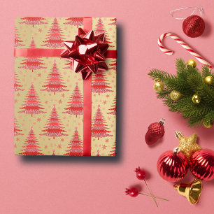 Papel De Regalo Patrón de árbol de navidad de oro rojo de lujo