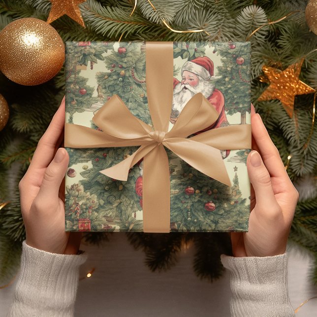 Papel De Regalo Patrón de árbol de Navidad de Papá Noel (Subido por el creador)