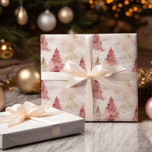 Papel De Regalo Patrón de árbol de Navidad de pincel blanco y dora