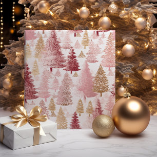 Papel De Regalo Patrón de árbol de Navidad de pincel blanco y dora