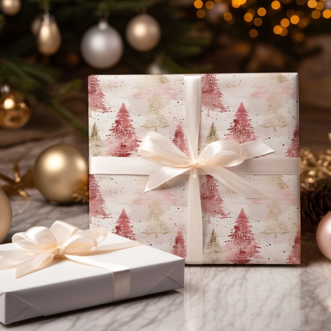 Papel De Regalo Patrón de árbol de Navidad de pincel blanco y dora (Subido por el creador)