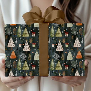 Papel De Regalo Patrón de árbol de Navidad de pino nórdico escandi
