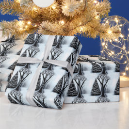 Papel De Regalo Patrón de árbol de Navidad elegante blanco y negro