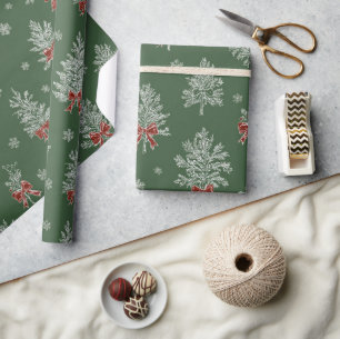 Papel De Regalo Patrón de árbol de Navidad en Toile Verde