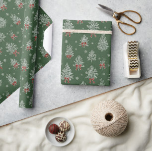Papel De Regalo Patrón de árbol de Navidad en toile verde