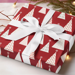 Papel De Regalo Patrón de árbol de Navidad geométrico rojo moderno