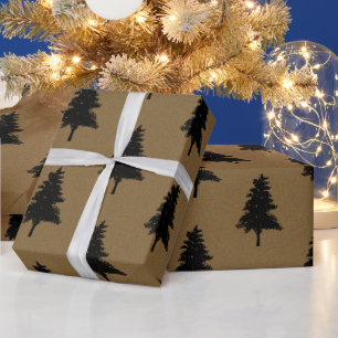 Papel De Regalo Patrón de árbol de Navidad marrón negro Kraft rúst