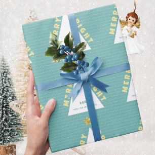 Papel De Regalo Patrón de árbol de Navidad minimalista turquesa