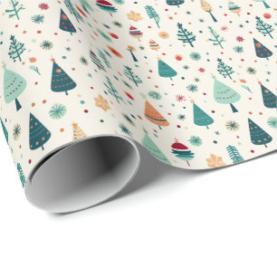 Papel De Regalo Patrón de árbol de Navidad mínimo retro