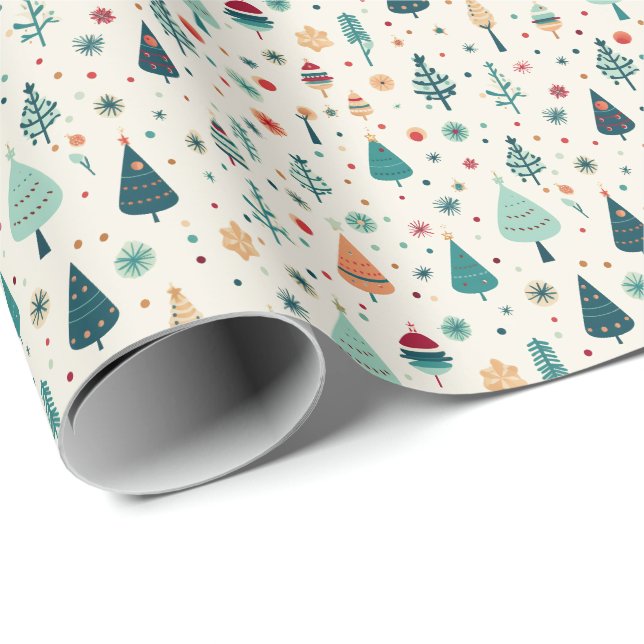 Papel De Regalo Patrón de árbol de Navidad mínimo retro (Esquina del rollo)