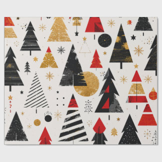 Papel De Regalo Patrón de árbol de Navidad moderno en oro negro