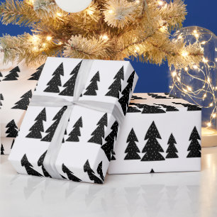 Papel De Regalo Patrón de árbol de Navidad negro escandinavo moder