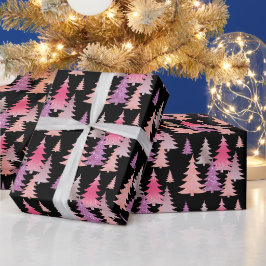 Papel De Regalo Patrón de árbol de Navidad negro rosa brillo