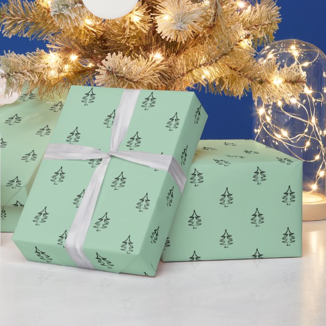 Papel De Regalo Patrón De Árbol De Navidad Negro Y Blanco (Vacaciones)