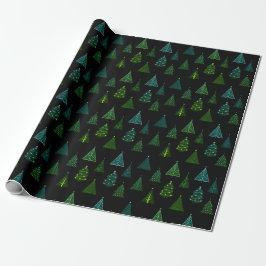 Papel De Regalo Patrón de árbol de Navidad negro y verde