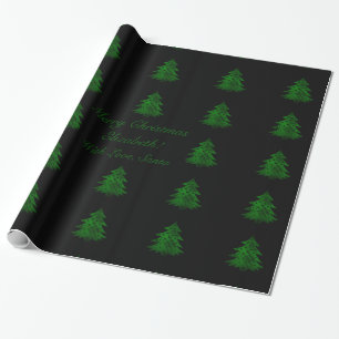 Papel De Regalo Patrón de árbol de Navidad negro y verde Añadir te