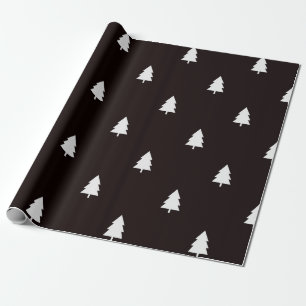 Papel De Regalo Patrón de árbol de Navidad nórdico blanco negro mo
