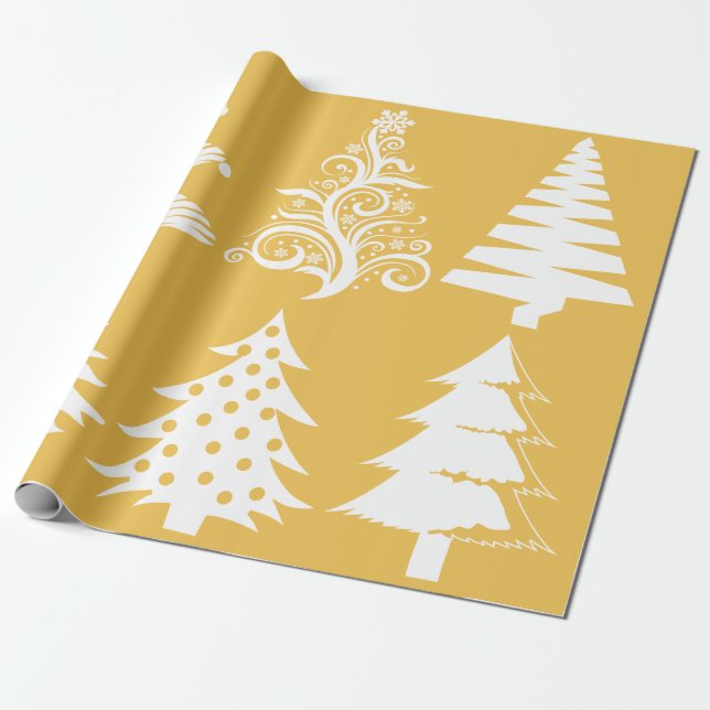 Papel De Regalo patrón de árbol de Navidad oro blanco (Desenrollado)