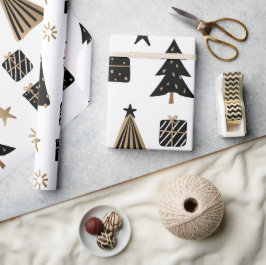 Papel De Regalo Patrón de árbol de Navidad | Oro | Minimalista